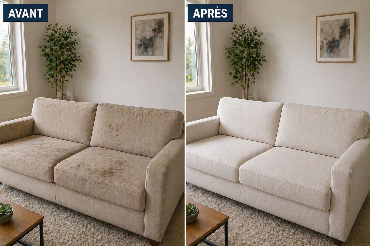 Nettoyage canapé avant après à Tanger – Eco Wash Premium, résultat garanti à domicile