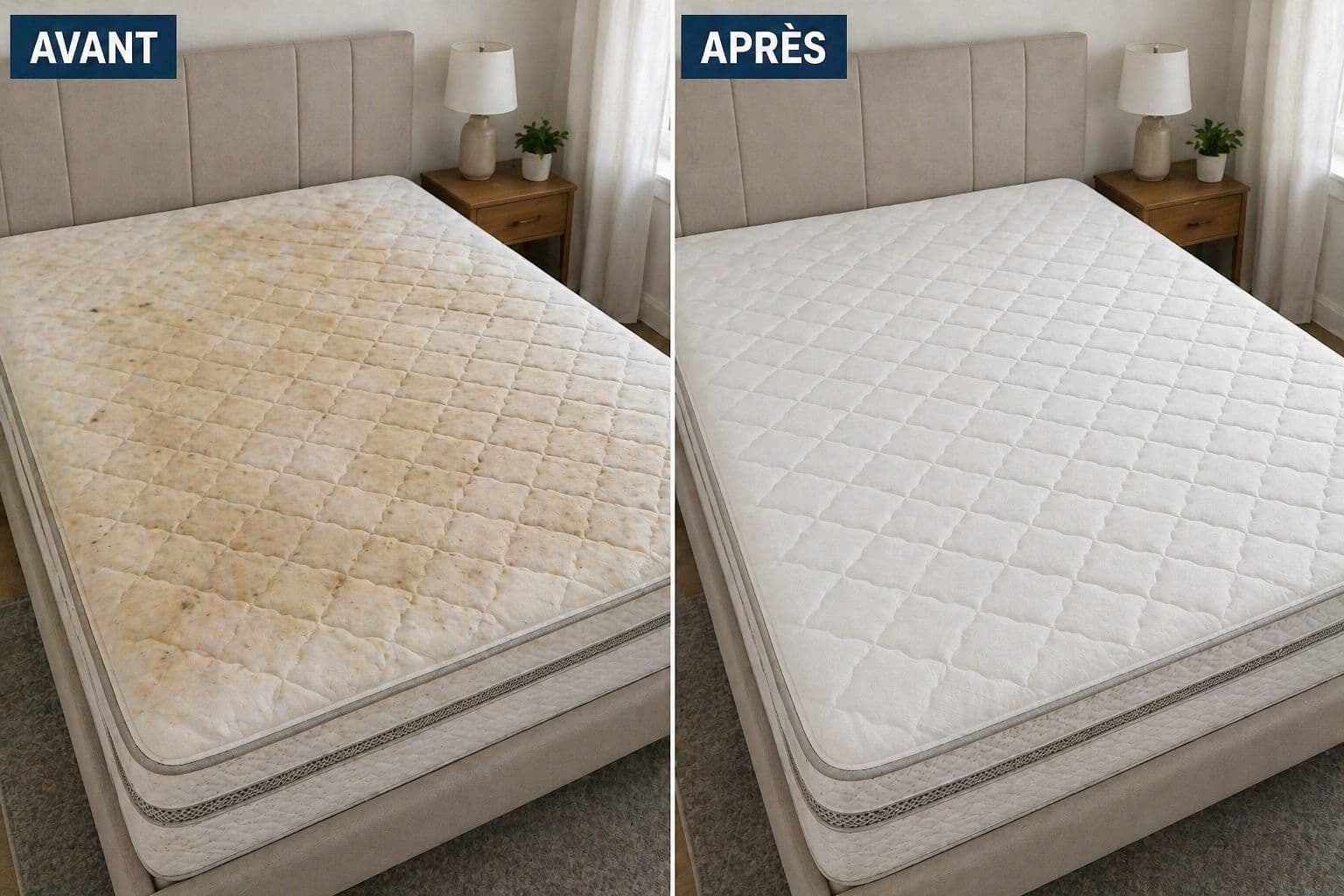 Nettoyage matelas avant après à Tanger – Eco Wash Premium, désinfection anti-acariens